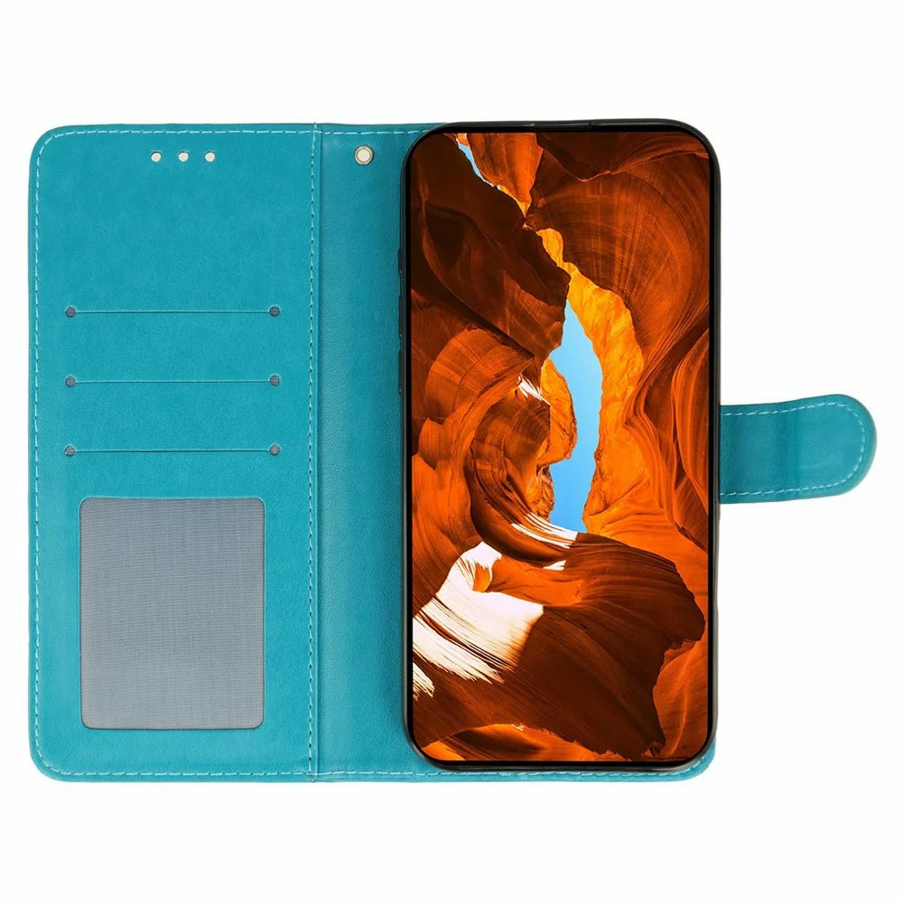 For OnePlus 13T 5G Case Wallet Stand Imprinted Rose Butterfly PU Leather Phone Cover - Blue - 2