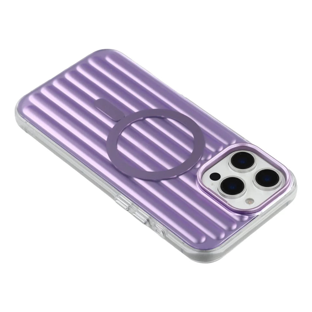 For iPhone 15 Pro Case Compatible with MagSafe Luggage Texture IMD TPU Phone Back Cover - Purple - 3