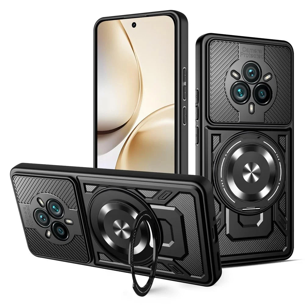 For Realme 14 Pro 5G Magnetic Case Rotating Kickstand TPU + PC Phone Cover - Black - 1