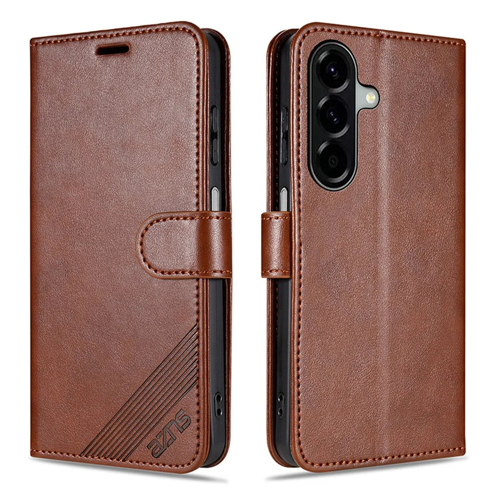 AZNS For Samsung Galaxy A18 5G / A18 4G / A17 5G / A17 4G / A26 5G Case Anti-Scratch PU Leather Stand Wallet Phone Cover - Brown - 1