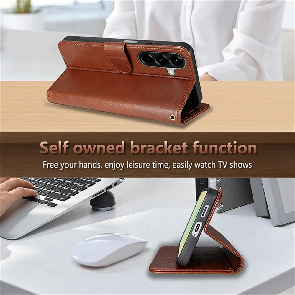 AZNS For Samsung Galaxy A18 5G / A18 4G / A17 5G / A17 4G / A26 5G Case Anti-Scratch PU Leather Stand Wallet Phone Cover - Brown - 6