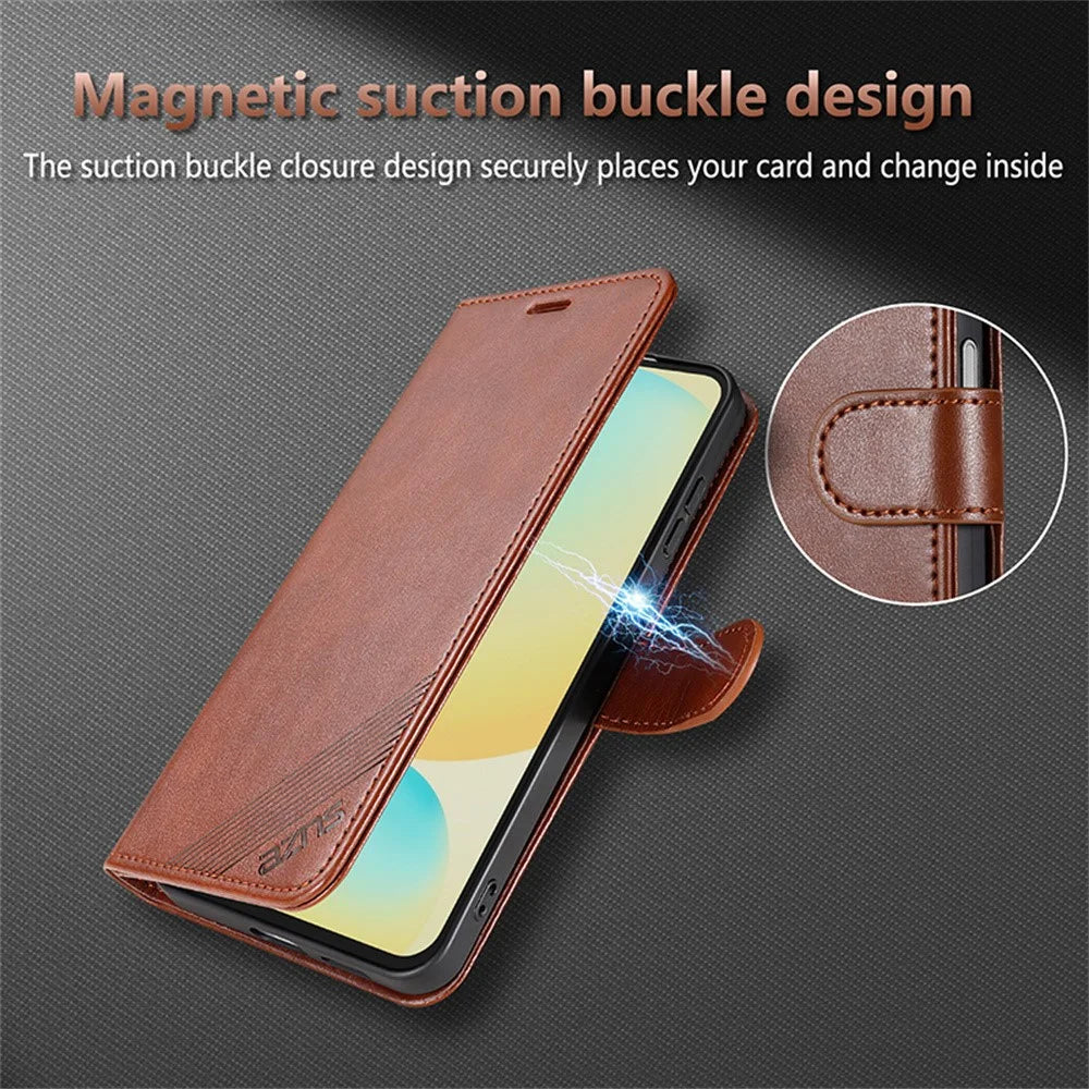 AZNS For Samsung Galaxy A18 5G / A18 4G / A17 5G / A17 4G / A26 5G Case Anti-Scratch PU Leather Stand Wallet Phone Cover - Brown - 7