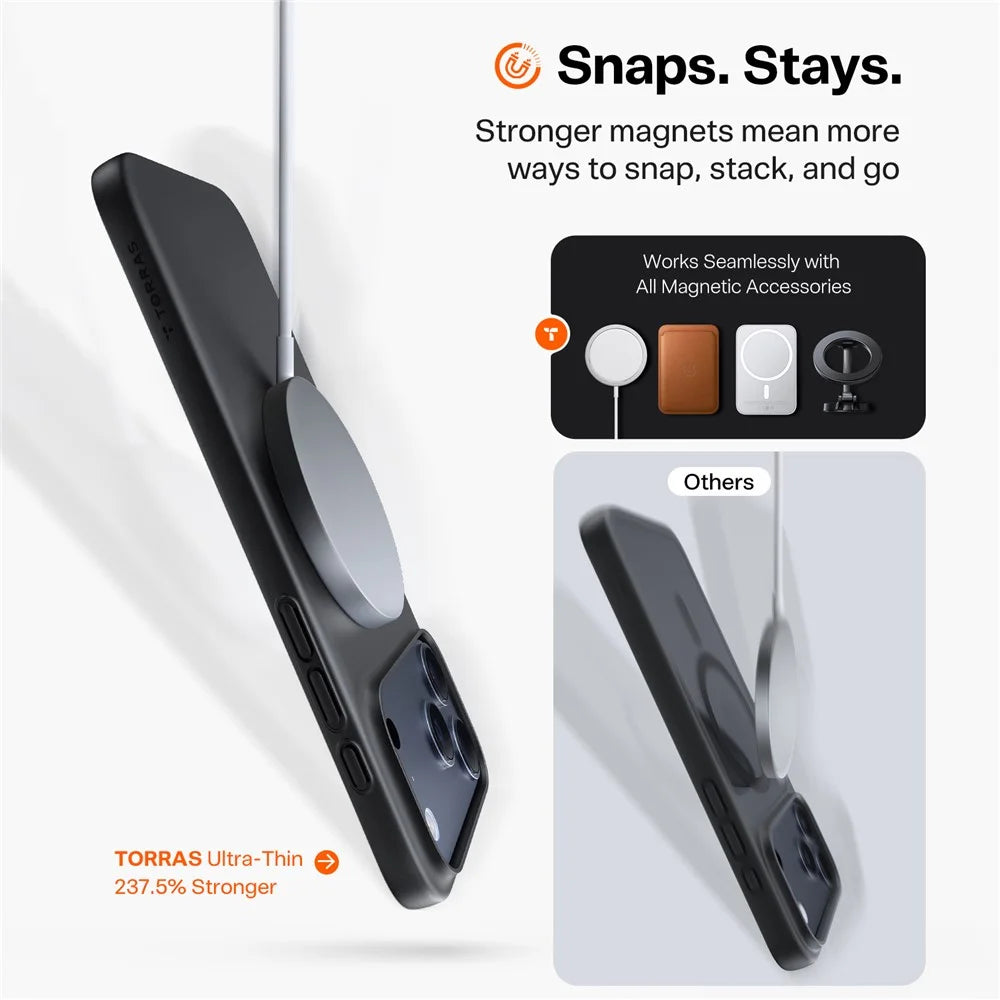 TORRAS Slimfit Mag Series For iPhone 17 Pro Max Case Compatible with MagSafe Hard PC Shockproof Phone Cover - Black - 4