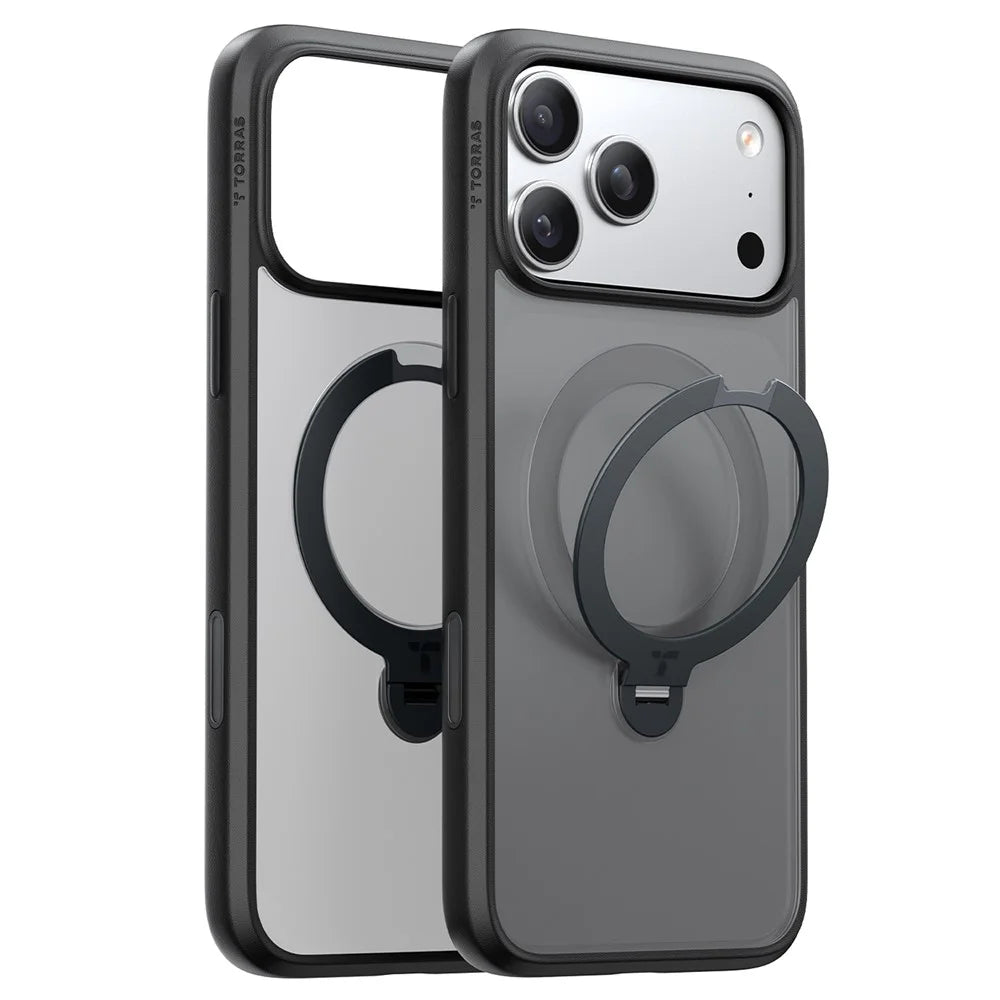 TORRAS Ostand Q3 Spin Series For iPhone 17 Pro Max Case Compatible with MagSafe Anti-drop PC + TPU Phone Cover with Rotating Kickstand - Black - 2