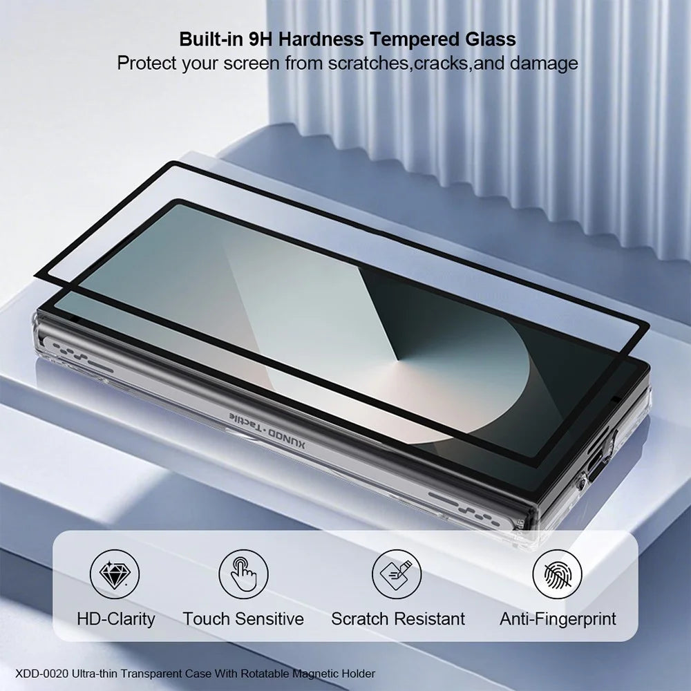 XUNDD For Samsung Galaxy Z Fold6 5G Magnetic Case Kickstand PC Cover with Tempered Glass - 6
