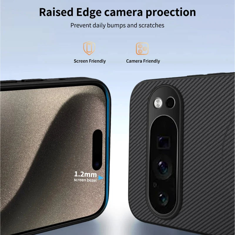 WANLONFENG For Google Pixel 9 Pro XL Magnetic Case  TQ1 Series Carbon Fiber Texture PC TPU Phone Cover with 2Pcs Screen Films - Black - 3