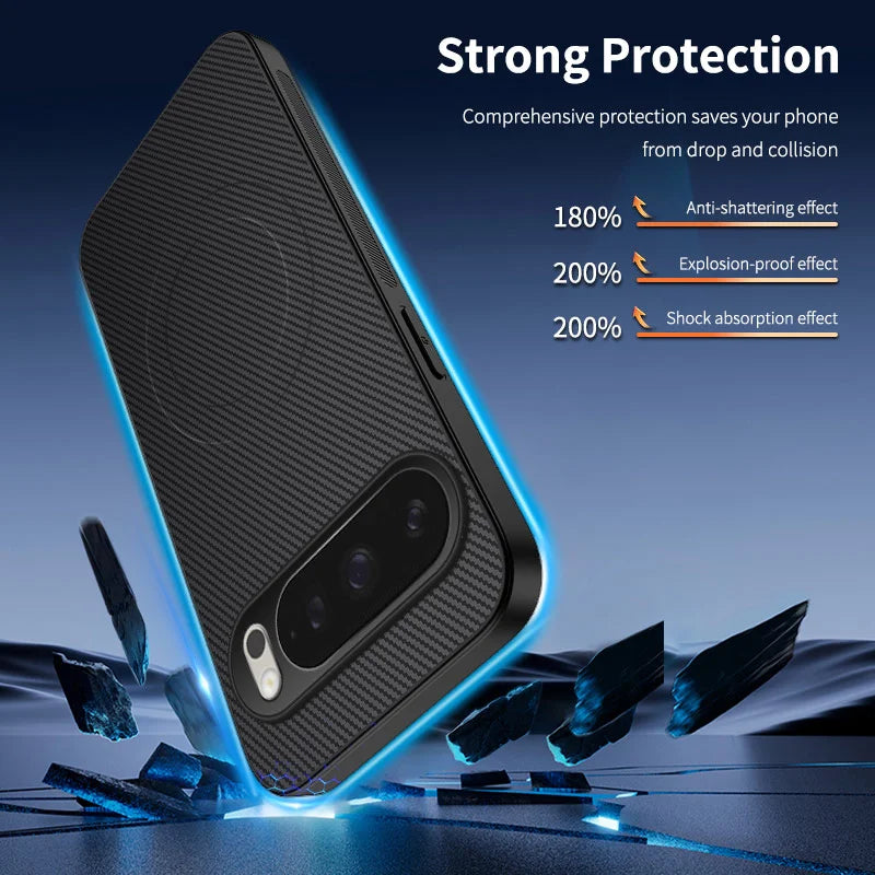 WANLONFENG For Google Pixel 10 Pro Magnetic Case  TQ1 Series Carbon Fiber Texture PC TPU Phone Cover with 2Pcs Screen Films - Black - 2