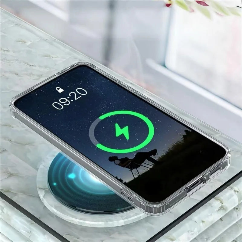 WANLONFENG For Samsung Galaxy S24 FE Clear Case  LM1 Series Magnetic Case with 2Pcs Screen Films (Big Lens Hole) - Transparent - 5