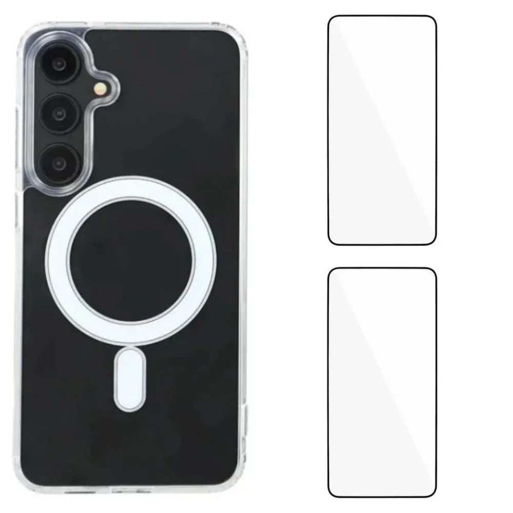 WANLONFENG For Samsung Galaxy A16 4G / Galaxy A16 5G Clear Case  LM1 Series Magnetic Case with 2Pcs Screen Films (Big Lens Hole) - Transparent - 1