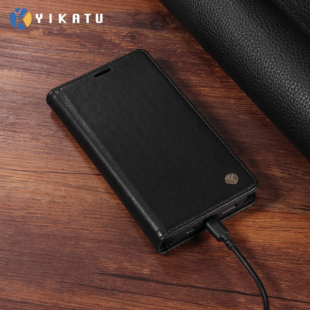 YIKATU For iPhone Air Wallet Case  YK-006 Magnetic Closure Leather Phone Cover Litchi Texture - Black - 5