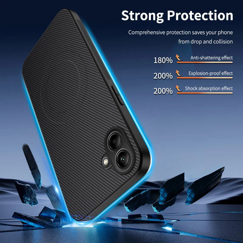 WANLONFENG For Samsung Galaxy A06 5G Magnetic Case  TQ1 Series Carbon Fiber Texture PC TPU Phone Cover with 2Pcs Screen Films - Black - 2