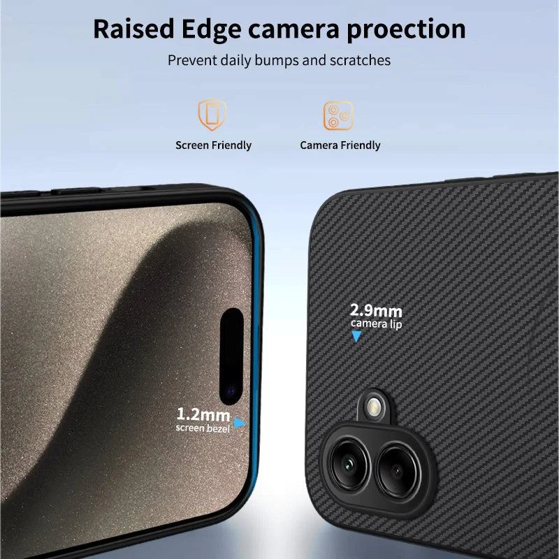 WANLONFENG For Samsung Galaxy A06 5G Magnetic Case  TQ1 Series Carbon Fiber Texture PC TPU Phone Cover with 2Pcs Screen Films - Black - 3