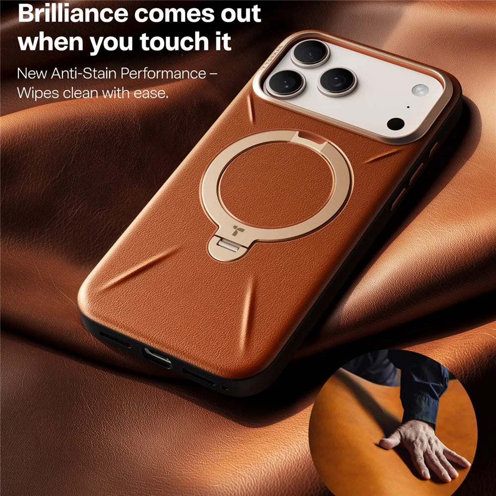 TORRAS Ostand Q3 VegSkin Series For iPhone 17 Pro Case Compatible with MagSafe Kickstand Phone Cover - Brown - 5