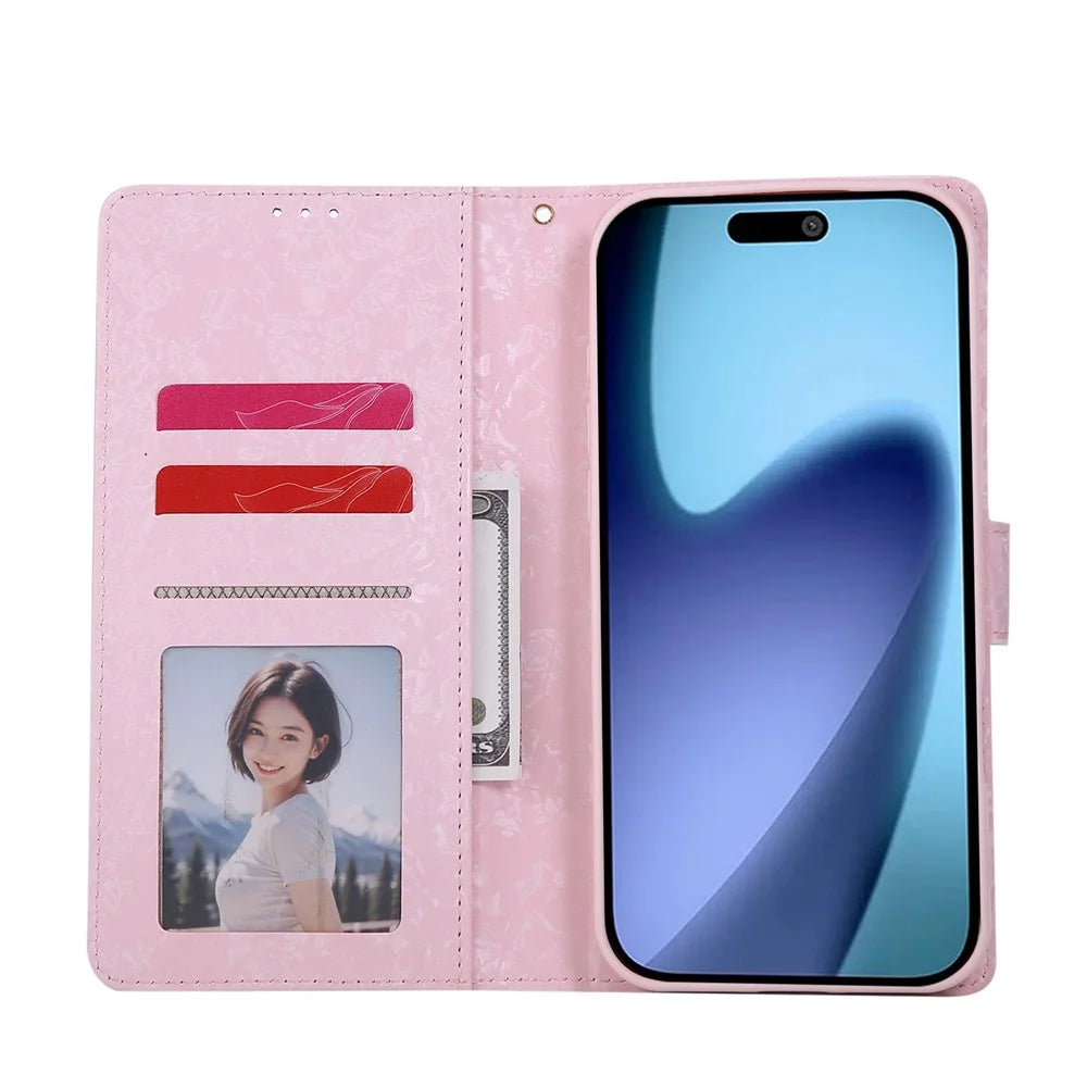 For iPhone 18 Pro / 17 Pro Case RFID Blocking Flower Leather Phone Cover with Wrist Strap - Small Flower - 2