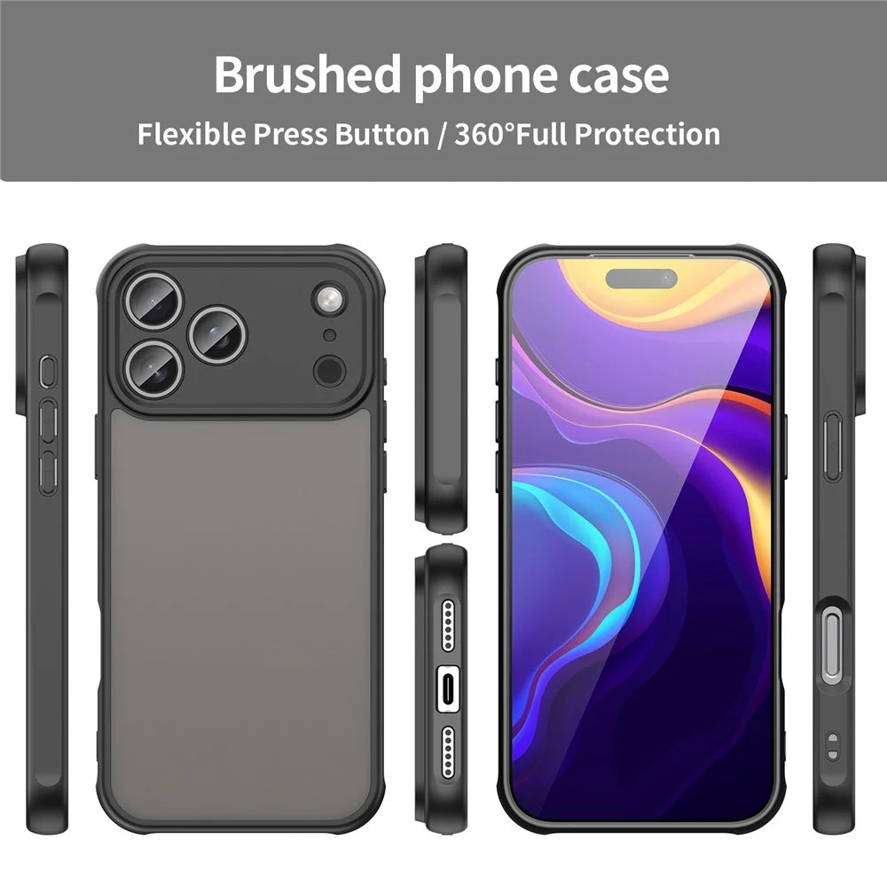 For iPhone 17 Pro Case Drop Proof Airbags Frosted Translucent PC + TPU Phone Back Cover - Black - 3