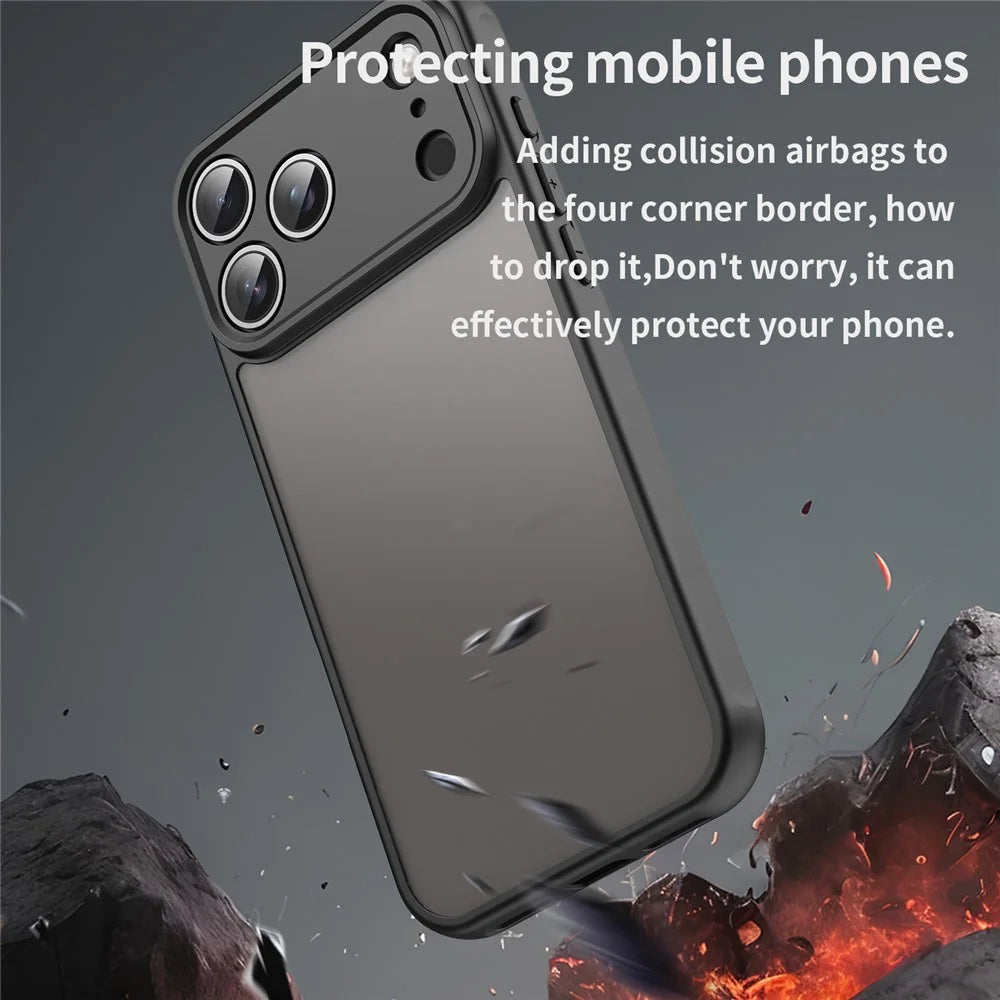 For iPhone 17 Pro Case Drop Proof Airbags Frosted Translucent PC + TPU Phone Back Cover - Black - 5