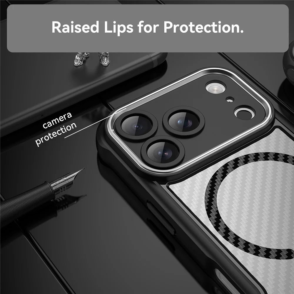 For iPhone 17 Pro Case Compatible with MagSafe Hybrid Phone Cover Carbon Fiber - Black - 5