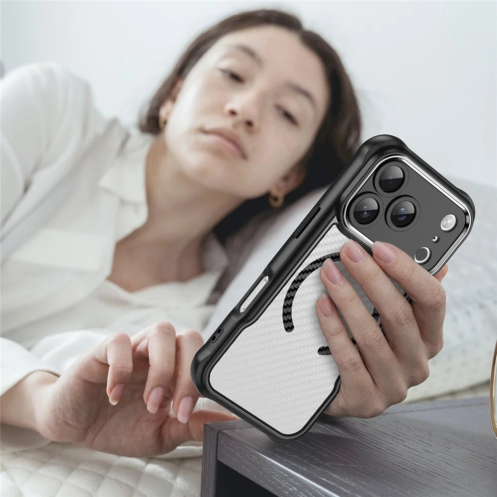 For iPhone 17 Pro Case Compatible with MagSafe Hybrid Phone Cover Carbon Fiber - Black - 6