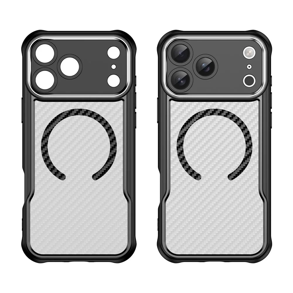 For iPhone 17 Pro Max Case Compatible with MagSafe Hybrid Phone Cover Carbon Fiber - Black - 2