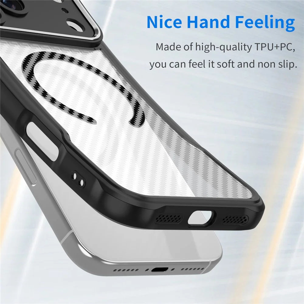 For iPhone 17 Pro Max Case Compatible with MagSafe Hybrid Phone Cover Carbon Fiber - Black - 3