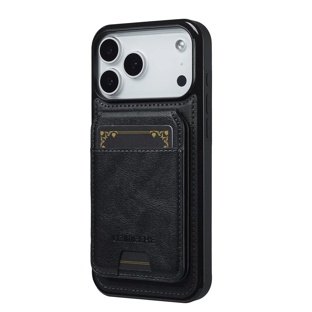 LC.IMEEKE L3 For iPhone 18 Pro Max / 17 Pro Max Magnetic Case Detachable Card Holder Leather TPU Mobile Cover - Black - 2