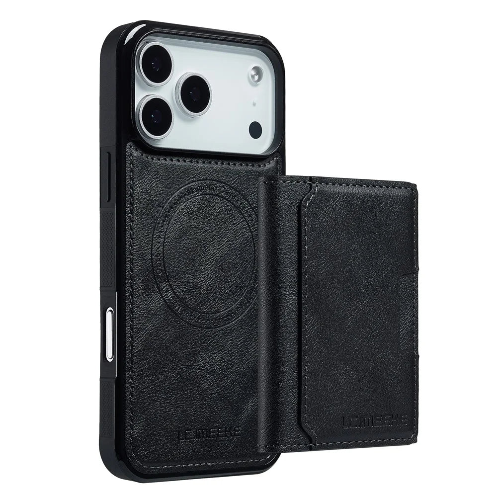 LC.IMEEKE L5 For iPhone 18 Pro / 17 Pro Magnetic Phone Case Leather Back Cover with Detachable Card Holder - Black - 2