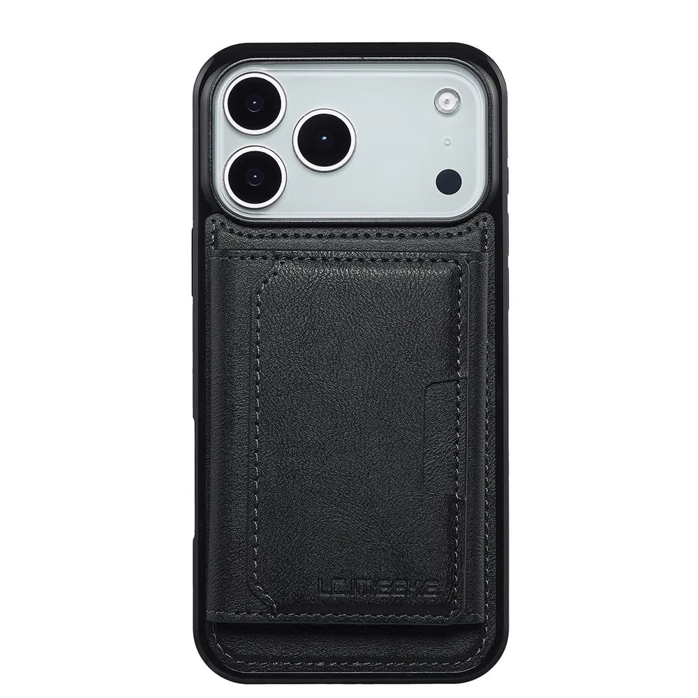 LC.IMEEKE L5 For iPhone 18 Pro / 17 Pro Magnetic Phone Case Leather Back Cover with Detachable Card Holder - Black - 3
