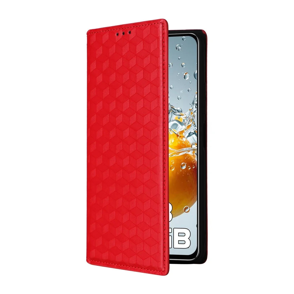 For Oukitel C65 / C65 Pro Case Wallet Rhombus Imprinted Leather Phone Cover - Red - 6