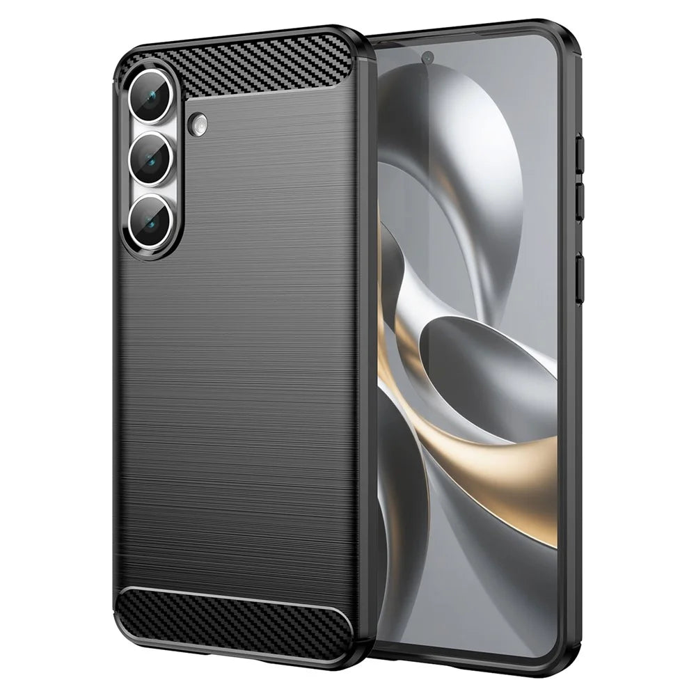 For Samsung Galaxy S25 FE Case Protective Phone Cover Carbon Fiber Texture Brushed - Black - 1