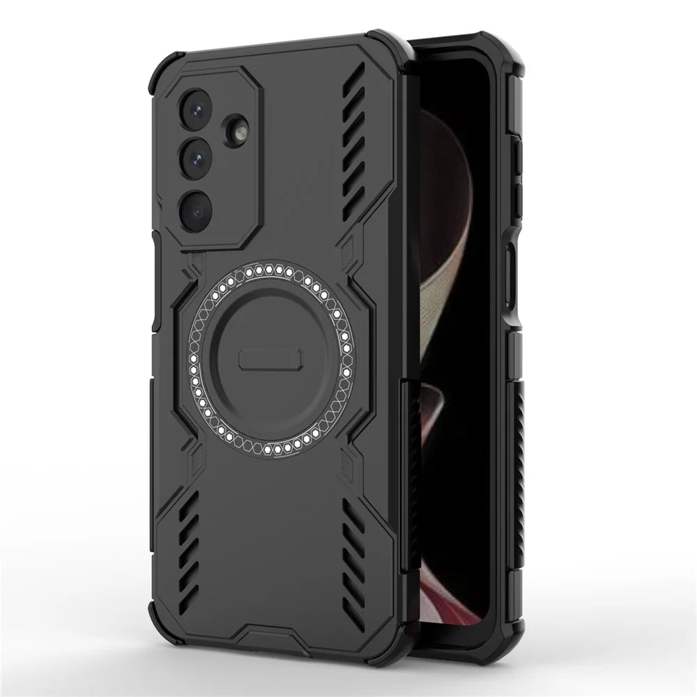 For Samsung Galaxy M36 5G Magnetic Case Butterfly Armor Hollow Heat Dissipation PC + TPU Phone Cover - Black - 1