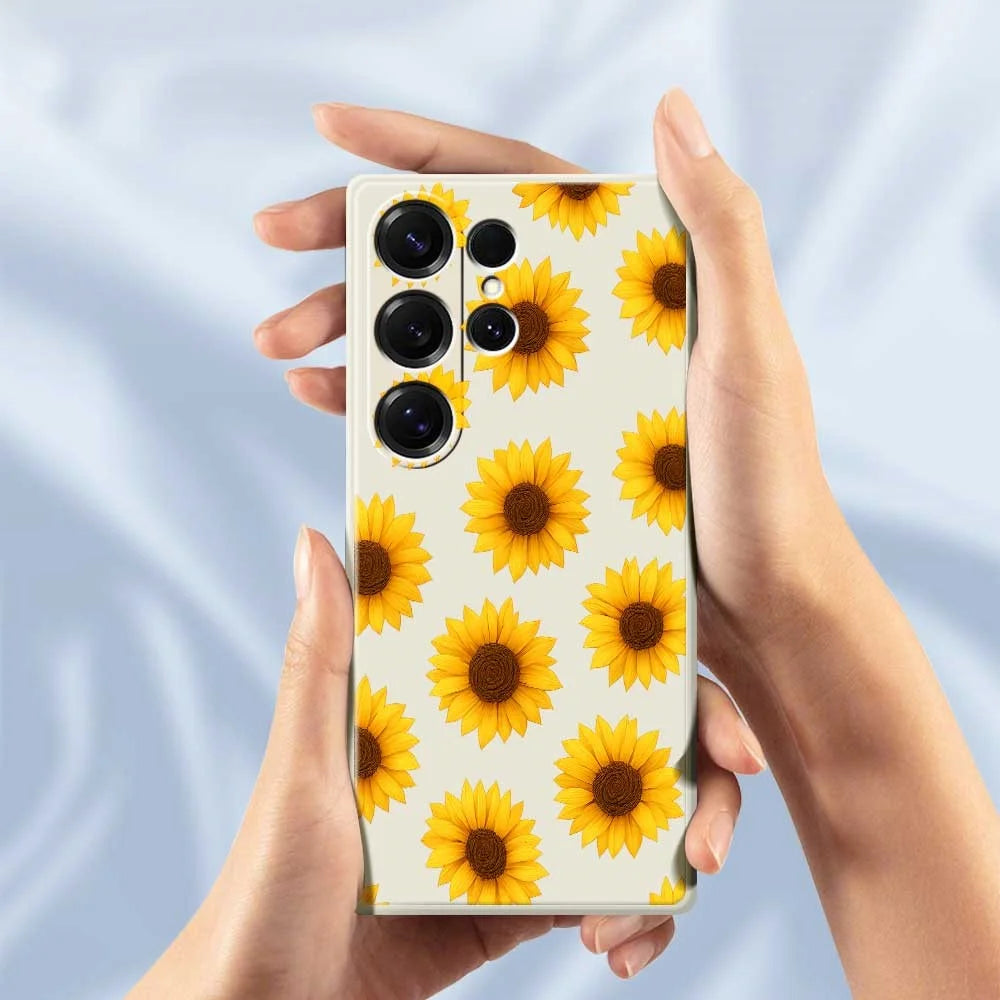 For Samsung Galaxy S25 Ultra Case Sunflowers Pattern Printing Straight Edge TPU Phone Back Cover - Beige - 6