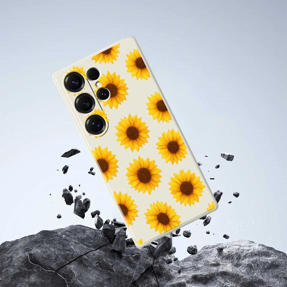 For Samsung Galaxy S25 Ultra Case Sunflowers Pattern Printing Straight Edge TPU Phone Back Cover - Beige - 7