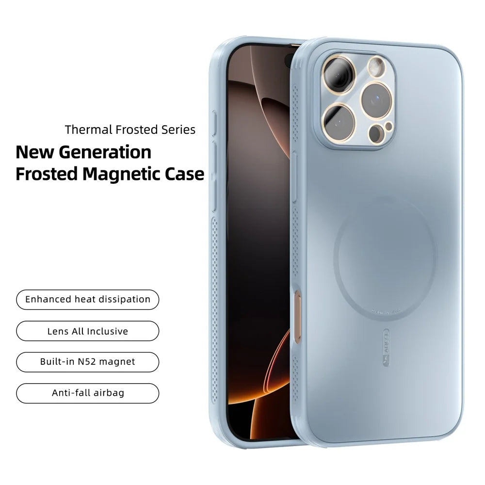 ABEEL For iPhone 16 Pro Case Compatible with MagSafe TPU PC Cooling Matte Phone Back Cover with Lens Film - Baby Blue - 2