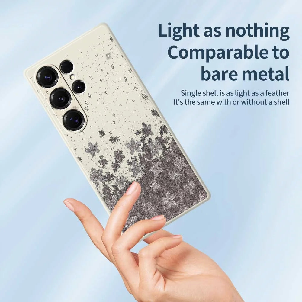 For Samsung Galaxy S25 Ultra Case Grey Flowers Pattern Printing Straight Edge TPU Phone Back Cover - Beige - 4