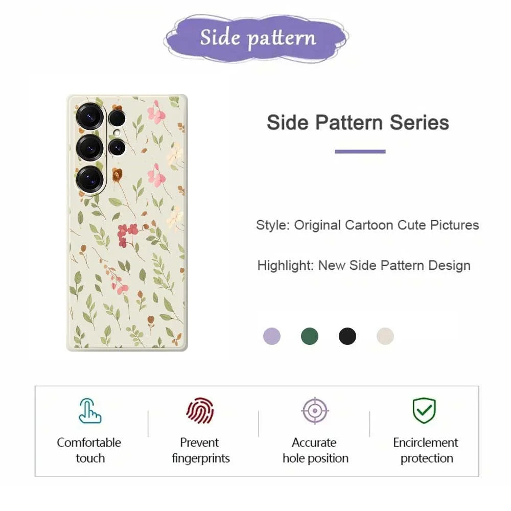 For Samsung Galaxy S25 Ultra Case Small Flower Leaves Pattern Printing Straight Edge TPU Phone Back Cover - Beige - 2