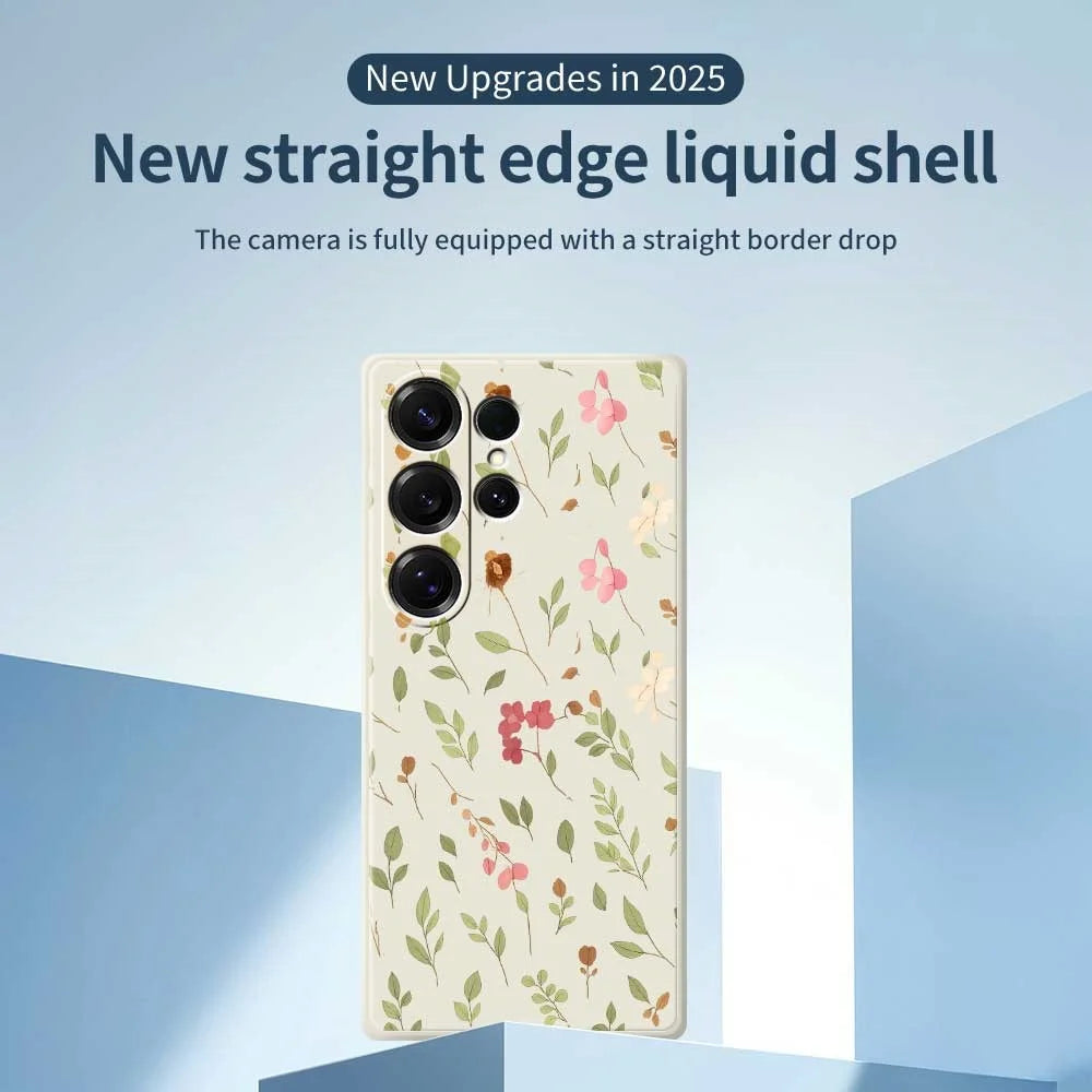 For Samsung Galaxy S25 Ultra Case Small Flower Leaves Pattern Printing Straight Edge TPU Phone Back Cover - Beige - 3