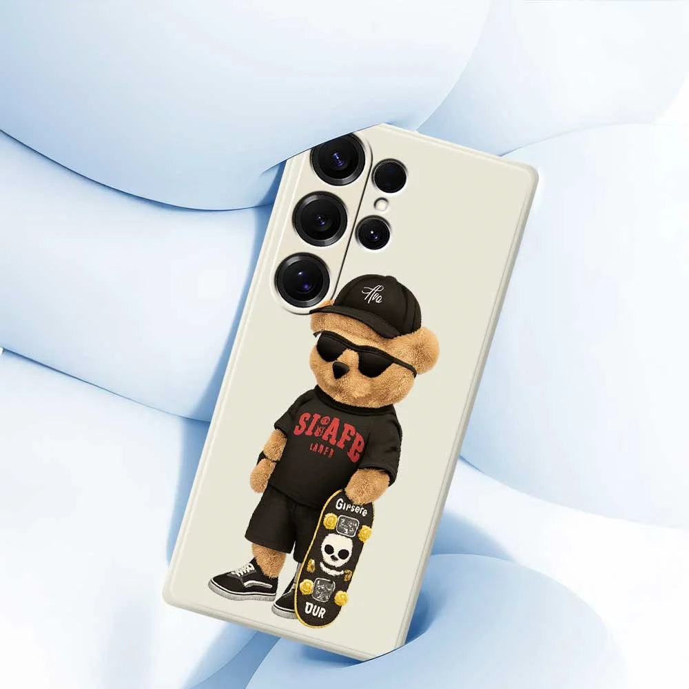For Samsung Galaxy S25 Ultra Case Cool Bear Pattern Printing Straight Edge TPU Phone Back Cover - Beige - 5