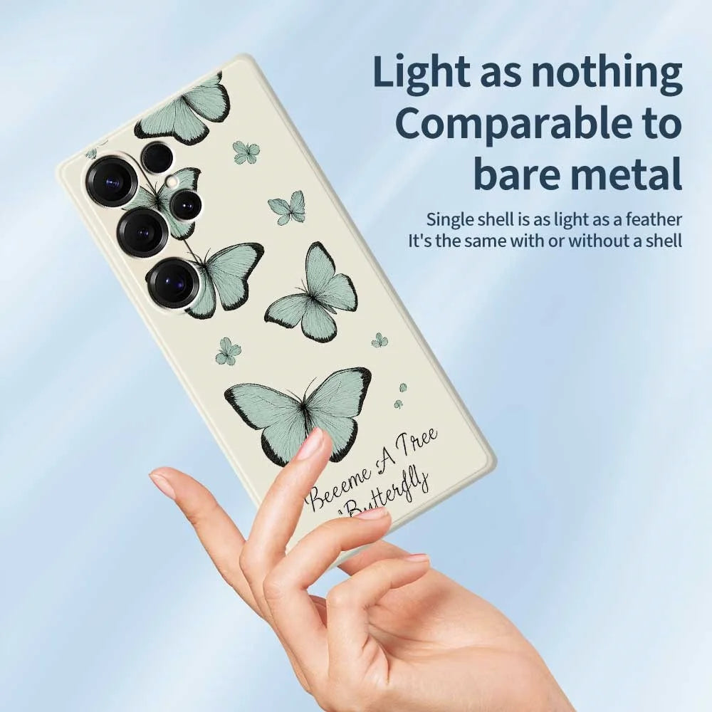 For Samsung Galaxy S25 Ultra Case Green Butterfly Pattern Printing Straight Edge TPU Phone Back Cover - Beige - 4
