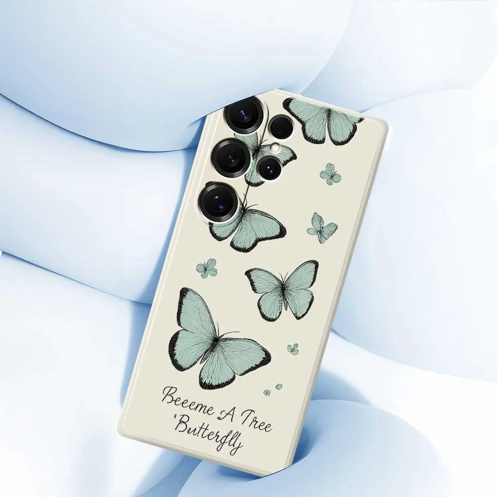 For Samsung Galaxy S25 Ultra Case Green Butterfly Pattern Printing Straight Edge TPU Phone Back Cover - Beige - 5