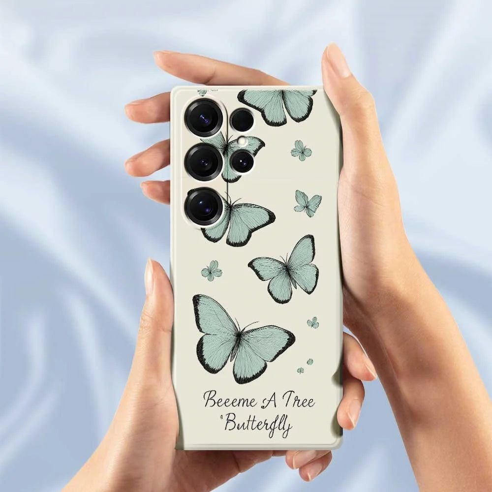 For Samsung Galaxy S25 Ultra Case Green Butterfly Pattern Printing Straight Edge TPU Phone Back Cover - Beige - 6