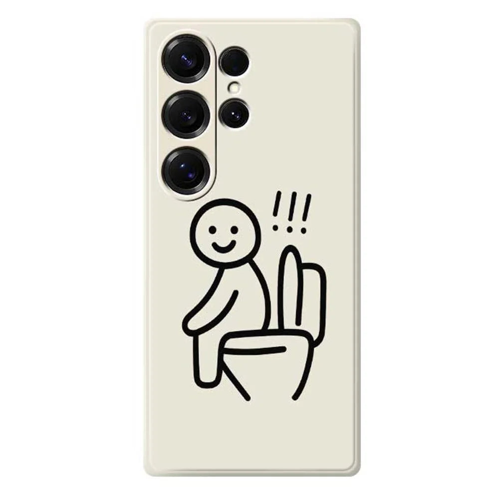 For Samsung Galaxy S25 Ultra Case Stickman Toilet Pattern Printing Straight Edge TPU Phone Back Cover - Beige - 1