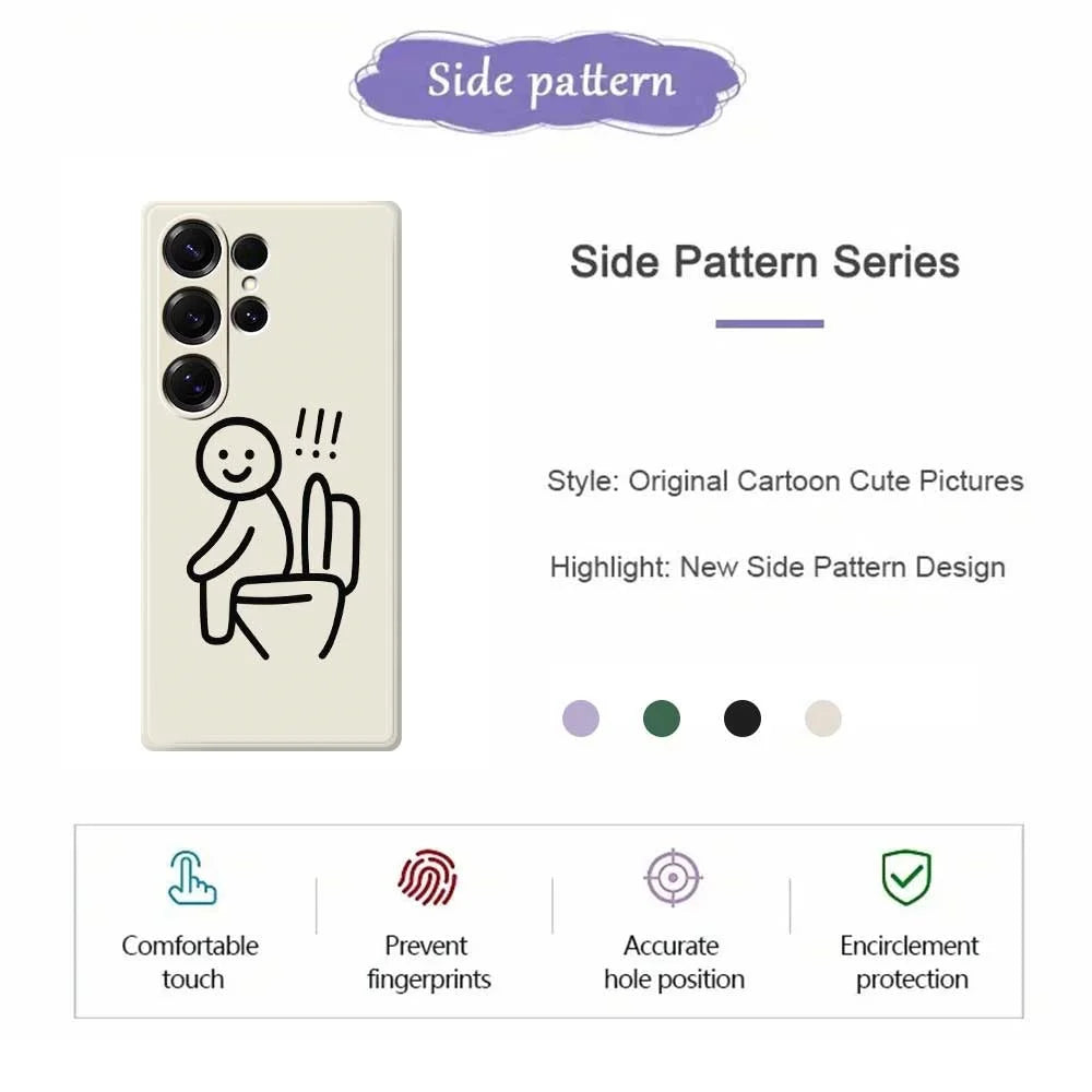 For Samsung Galaxy S25 Ultra Case Stickman Toilet Pattern Printing Straight Edge TPU Phone Back Cover - Beige - 2