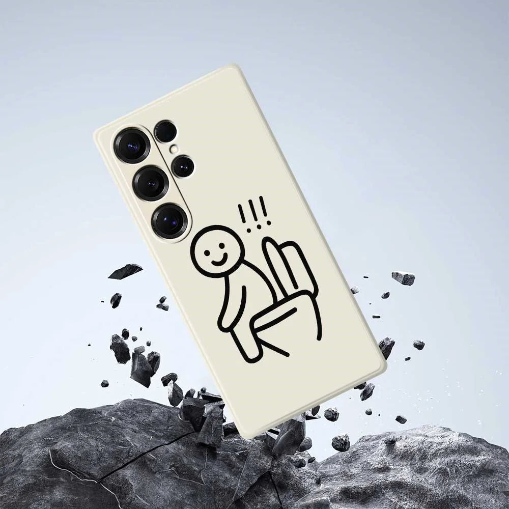 For Samsung Galaxy S25 Ultra Case Stickman Toilet Pattern Printing Straight Edge TPU Phone Back Cover - Beige - 7