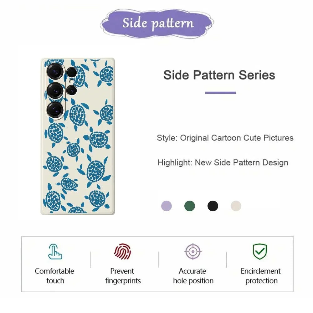 For Samsung Galaxy S25 Ultra Case Blue Turtle Pattern Printing Straight Edge TPU Phone Back Cover - Beige - 2