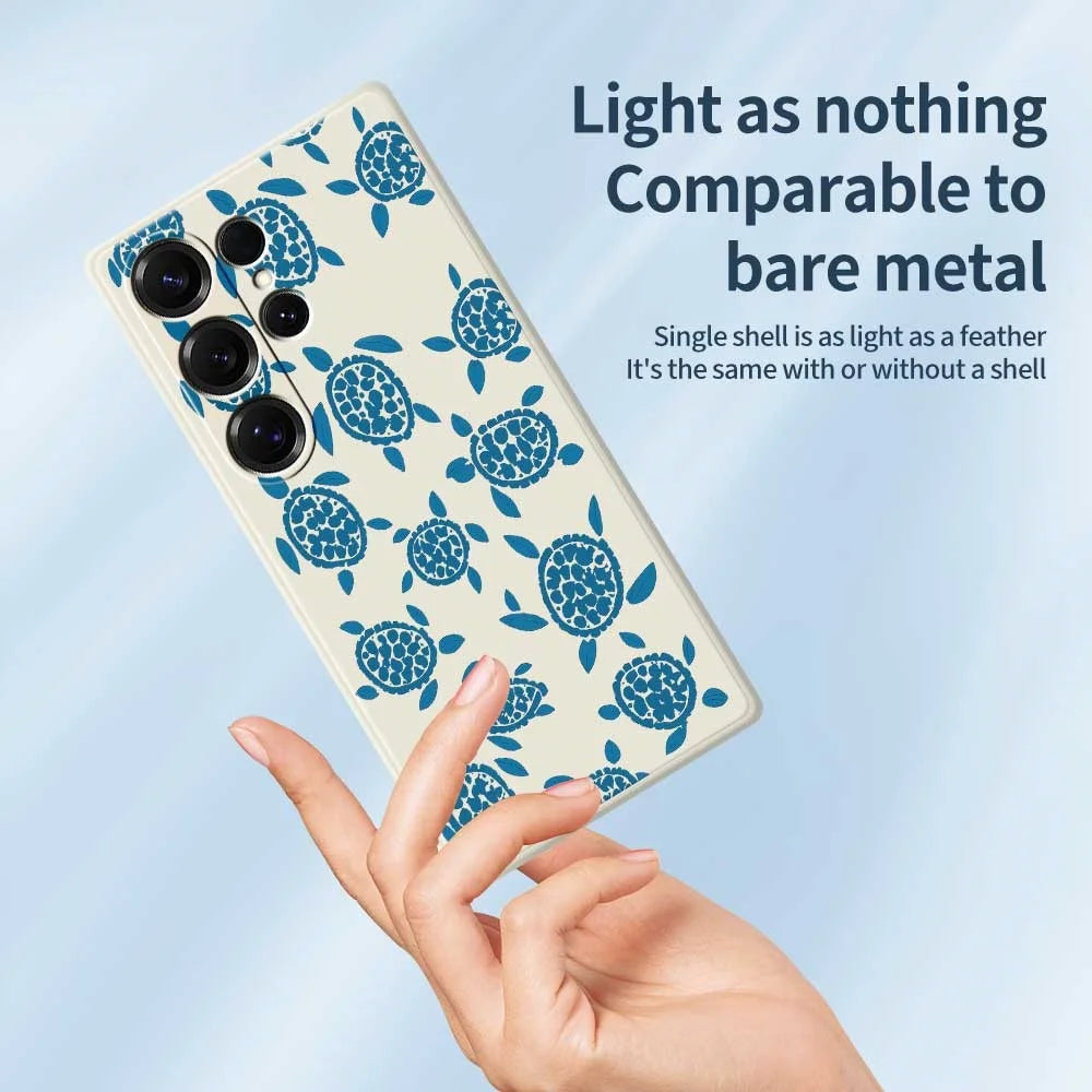 For Samsung Galaxy S25 Ultra Case Blue Turtle Pattern Printing Straight Edge TPU Phone Back Cover - Beige - 4