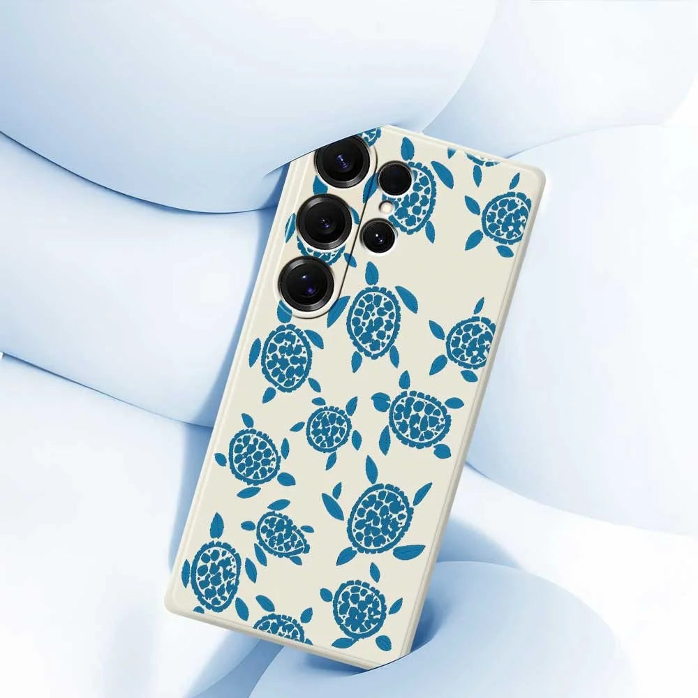 For Samsung Galaxy S25 Ultra Case Blue Turtle Pattern Printing Straight Edge TPU Phone Back Cover - Beige - 5