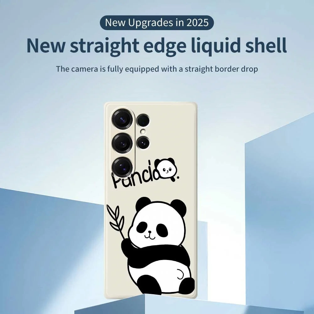 For Samsung Galaxy S25 Ultra Case Panda Pattern Printing Straight Edge TPU Phone Back Cover - Beige - 2