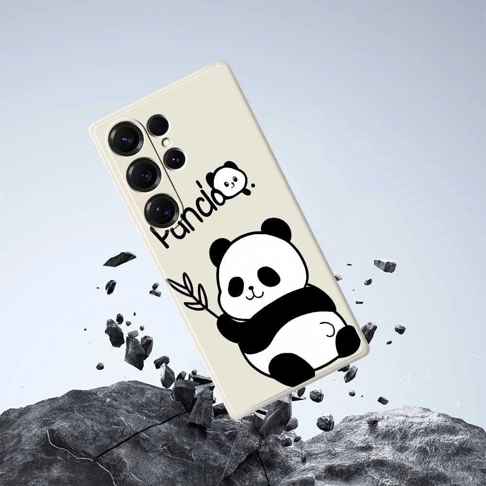 For Samsung Galaxy S25 Ultra Case Panda Pattern Printing Straight Edge TPU Phone Back Cover - Beige - 6