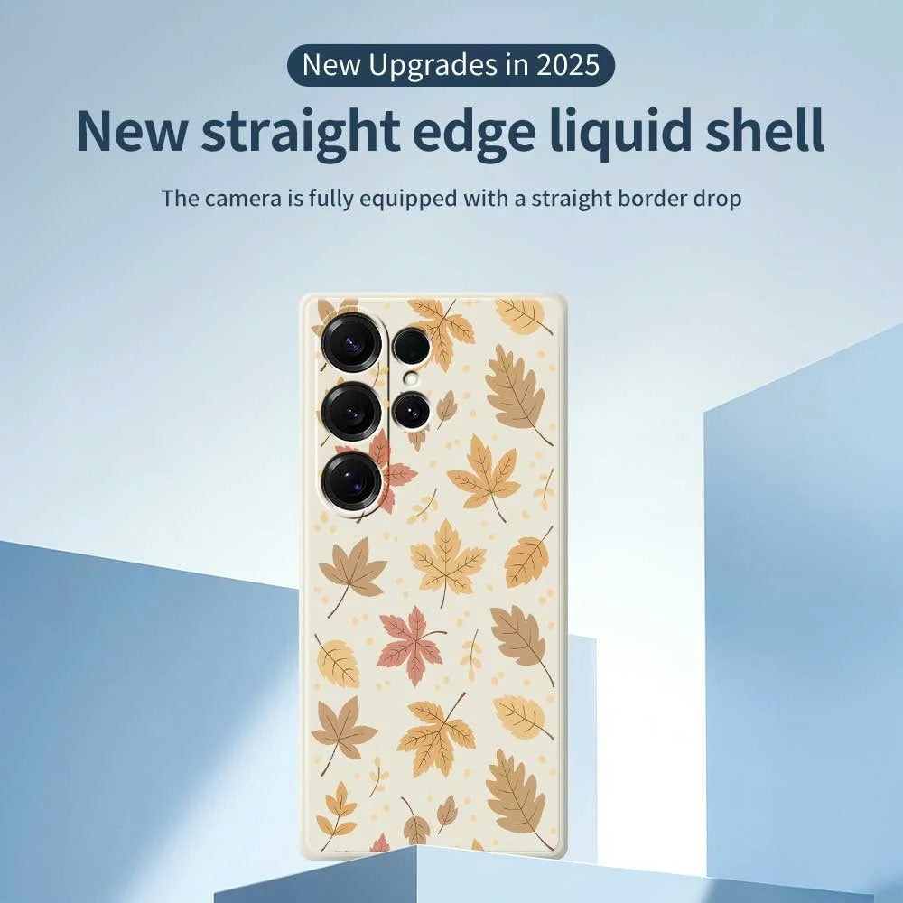 For Samsung Galaxy S25 Ultra Case Leaves Pattern Printing Straight Edge TPU Phone Back Cover - Beige - 2