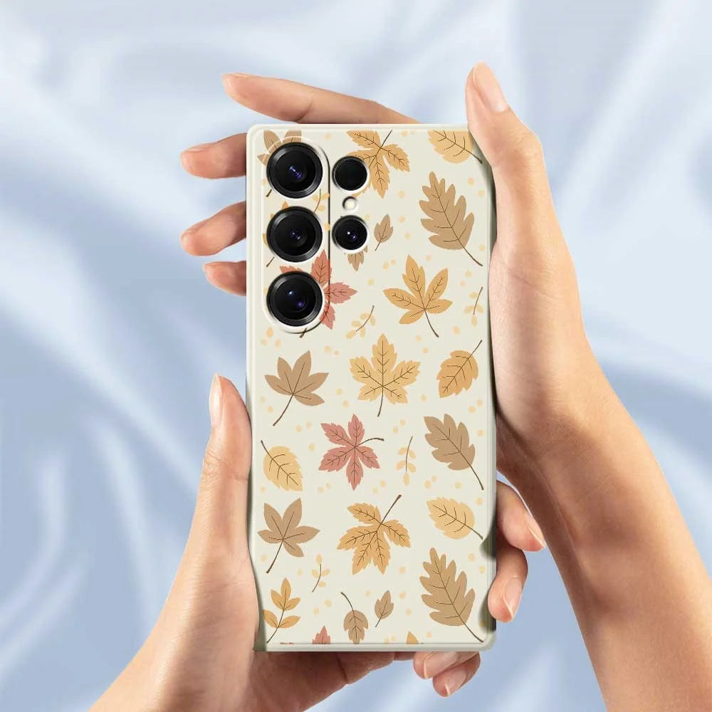For Samsung Galaxy S25 Ultra Case Leaves Pattern Printing Straight Edge TPU Phone Back Cover - Beige - 5